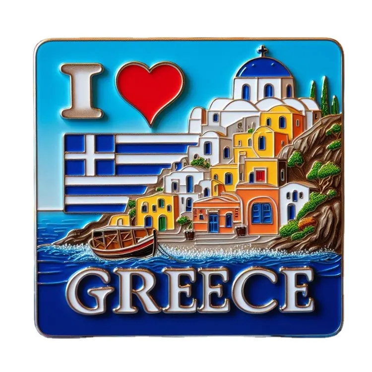 Kunden spezifische Zink legierung Metall 3d griechischen Santorini Griechenland Souvenir Kühlschrank Magnet