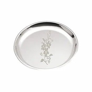 Esmaltes de espejo Plato redondo con hojas impresas Acero inoxidable Seguro para servir alimentos Los bocadillos se pueden usar como bandejas de té para servir - Product Image 1