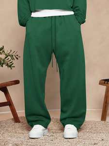 Pantalones de chándal de color verde bosque para hombre, pantalones de chándal de lana de gran tamaño lavados, pierna recta, cordón de algodón suave, ropa de calle mínima - Product Image 5