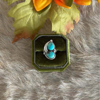 Bague TTD Southwest faite à la main en argent sterling avec plume et turquoise Kingman, taille 6.25, bijou délicat en pierre naturelle