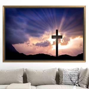 ผ้าใบพิมพ์ลายไม้กางเขนแห่งการฟื้นคืนชีพ: ของตกแต่งบ้านที่สง่างามสำหรับชาวศาสนา, ผ้าใบกรอบทอง - Product Image 1