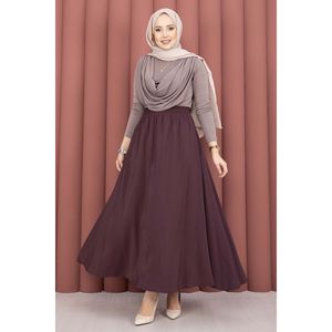 Jupe en Tencel bordeaux à taille élastique avec poches, en mousseline de soie respirante et douce, imprimé numérique, taille XS, style uni, avec ceinture - Product Image 1