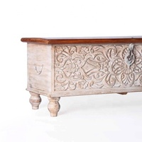 Banc de rangement en bois sculpté avec couvercle à charnières Classique - Meubles en teck massif Jodhpur Inde