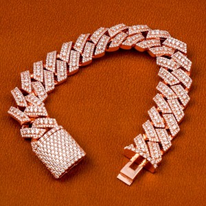 Pulsera Cubana de Diamantes de Moissanita de 15 mm al por Mayor para Mujer, Chapada en Plata, Pulsera Cubana con Incrustaciones de Circonitas, Joyería Fina - Product Image 4