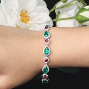 Braccialetto a catena in argento 925 di lusso con smeraldo <span class=keywords><strong>rubino</strong></span> Zirconia Halo braccialetti di alta gioielleria per il matrimonio - Product Image 1