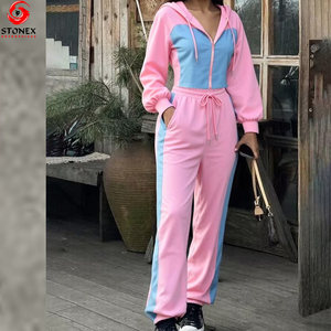 ชุดเซ็ตแทรคสูทผู้หญิงแบบมีฮู้ด สไตล์ลำลอง สีพื้น ผลิตตามสั่ง เนื้อผ้าระบายอากาศ ทรงปกติ ราคาสมเหตุสมผล - Product Image 1