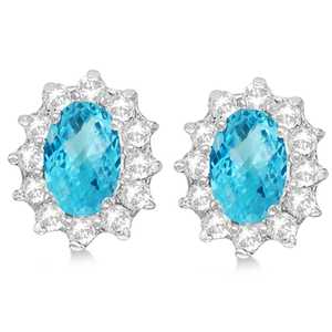 Boucles d'oreilles tendance en or blanc 14 carats avec topaze bleue ovale de 2,05 carats et accents de diamants - Product Image 1
