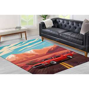 Retro American Muscle Car Patchwork <b>Printed</b> Wool Rug Eco-Friendly Chenille with Latex Backing Medium Pile for <b>Nursery</b> Garage - Product Image 1