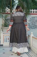 Ensemble 2 pièces pour femme, Kurti Anarkali imprimé Ikat en coton, grande taille, couleur noire, coupe régulière, tissu doux, élégant, pour tous les jours et occasions formelles