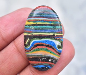 Rainbow Calsilica Gemme Rayé Arc Calsilica Lâche Cabochon pour Bijoux - Product Image 1