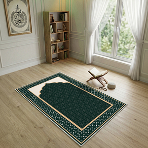 Mimoza Turkish Islamic Green Velvet Bamboo Prayer Mat <b>Rug</b> Sejadah Embossed <b>Thin</b> Padded Anti-Bacteria PET Friendly Custom Sizes - Product Image 2