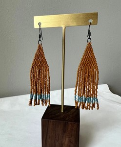 Orange and <b>Blue</b> Stripe Beaded Fringe <b>Earrings</b>, Desert Aesthetic <b>Earrings</b> - Product Image 2