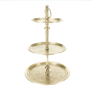 Présentoir à gâteaux en métal plaqué or, décoration de la maison, Style élégant pour mariage, Design européen, support à gâteaux à 3 niveaux avec finition - Product Image 1