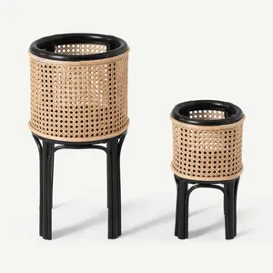 Top selezionati in Rattan naturale pianta da interno Stand fatto a mano in stile Boho piccolo tavolo per piante da interno vasi