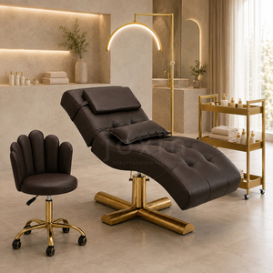 Cama <span class=keywords><strong>de</strong></span> Masaje y Belleza Moderna <span class=keywords><strong>de</strong></span> Lujo con Base Dorada Elevable, Cama para Pestañas, Cama Facial Curva Personalizable para Salón <span class=keywords><strong>de</strong></span> Belleza - Product Image 3