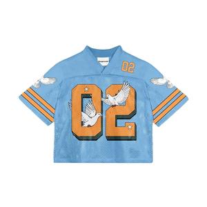 Marque de mode Niche Mesh T-shirt Été Collège Style Sports Rugby Jersey Lâche Casual Rétro Imprimé À Manches Courtes Top - Product Image 3