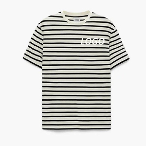 เสื้อยืดแขนสั้นสำหรับผู้ชายผ้าฝ้ายลายขวางแบบบางทรงหลวมออกแบบได้ตามต้องการสำหรับ100% ฤดูร้อน - Product Image 4