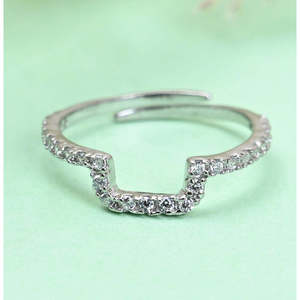 NOVAMART Fine Rhodium Plated Diamond U Shape <b>Dainty</b> Finger <b>Ring</b> with Adjustable Band (925 Sterling Silver) Wholesale Export - Product Image 2
