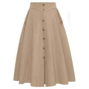 Vintage <strong>a</strong> <strong>Line</strong> <strong>Skirt</strong> for Women High Waisted Midi Pleated <strong>Skirts</strong> With Buttons&amp;Pockets - Product Image 5