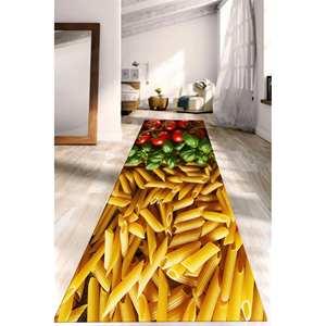 Tapis imprimé moderne : Tapis de cuisine à motifs avec design basilic et pâtes italiennes, tapis à poils doux - Product Image 4