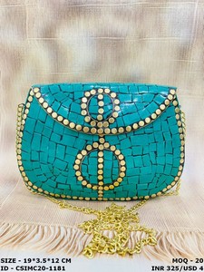 Bolso de mano de noche hecho a mano de artesanos indios para mujer, impresionante monedero de hierro con mosaico, accesorio para fiestas y eventos especiales - Product Image 3