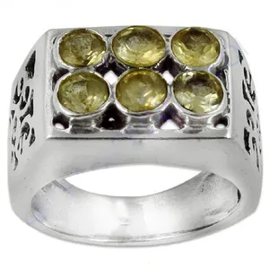 Anillo de Plata 925 Hecho a Mano con Piedra Preciosa Amarilla para Hombre, con Incrustaciones de Rodio y Tecnología de Incrustación Experta - Product Image 1