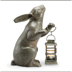 Rabbit <b>Lantern</b> <b>Candle</b> Holder <b>Garden</b> Statue Rustic Bunny Figurine with Hanging <b>Lantern</b> Decorative Outdoor Patio Accent - Product Image 2