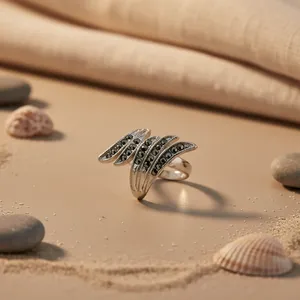Anillo de Cóctel con Forma de Alas de Ónix Negro, Chapado en Plata 925, Acero Inoxidable, Joyería Vintage para Mujer, Uso Diario y de Fiesta - Product Image 3
