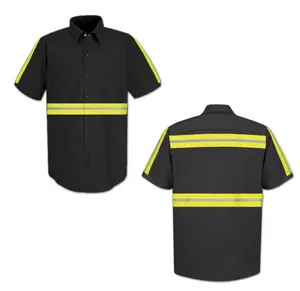 Haute visibilité à manches courtes réfléchissant sécurité travail chemise boutonné uniforme garde mécanique remorquage utilitaire sécurité vêtements de travail - Product Image 1