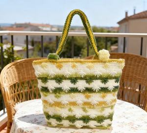 Bolso de Hombro de Ganchillo Hecho a Mano, Color Sólido, Decoración Bordada, Forro de Poliéster, Cierre de Cremallera, Dos Correas, Moda, Compras - Product Image 1