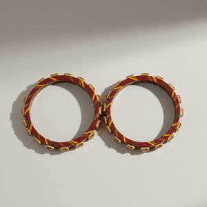 Set of 2 Brown Lac Bangles with Square <b>Stone</b> Accents Cultural Collectible Jewelry - Product Image 2