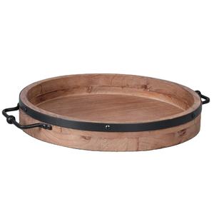 Plateau de table basse rond-Plateau de service en bois de ferme de 13 ''avec poignées en métal-Plateau décoratif rond pour table basse-Rond - Product Image 1
