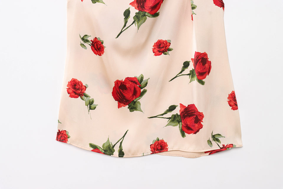Wholesale Womens Floral Silk Elegant Rose Print Custom  Breathable Knitted Fabric  Decoration Short Length Casual