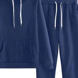Survêtements d'hiver 100% coton pour hommes 2 pièces survêtements décontractés à manches longues sweat à capuche athlétique et pantalon de survêtement ensemble jogging - Product Image 2
