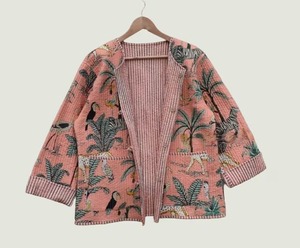 Abrigo bohemio para mujer, chaqueta acolchada de algodón, estilo hecho a mano, diseño Vintage, Kimono abierto frontal, tela estampada a rayas, nuevo estilo - Product Image 5