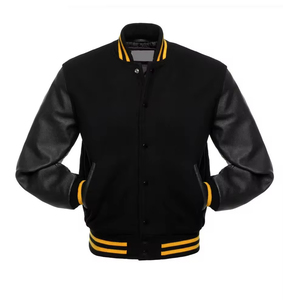 Heavyweight Coated Leather Vintage Inspired Stand Collar Varsity Jacket Men Front Logo Street Style Waterproof Winter Warm - Product Image 3