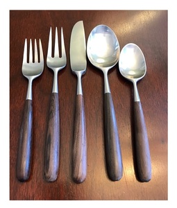 Cuchara de cena de acero inoxidable moderna coreana, tenedor, cuchillo, restaurante, grano de madera, cubiertos, juego de cubiertos con mango de madera - Product Image 1