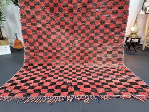 Checkered 5x7 <b>Check</b> Handmade Rug Red and Black Vintage Beniourain Berber Wool Overdyed Rug Amazing Moroccan Amazing Moroccan Rug - Product Image 3