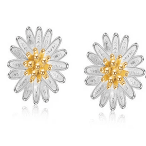 Orecchini a Perno a Forma di Girasole in Argento Sterling Massiccio con Diamante e Perla Placcata Oro, Idee Regalo Romantiche per Matrimoni e Feste - Product Image 1