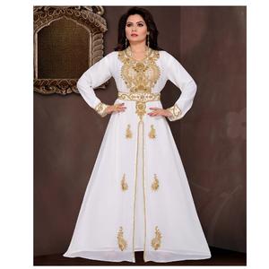 Premium Graceful Off-White Georgette Islámico Kaftan Bordado intrincado Hijab con protección UV Modesto Ropa transpirable Tradicional - Product Image 1