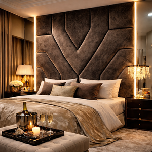 Cabecera de Cama Tapizada de Lujo, Madera de Mango Sólida, Inflable, Moderna, para Apartamento, Hotel, Dormitorio, Muebles, Tamaño y Color Personalizables, Elegante - Product Image 1