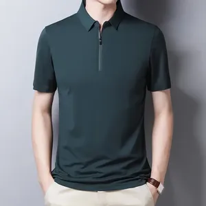 Polo noir à fermeture éclair contrastée pour hommes Contraste blanc Confortable et respirant Polo personnalisé design et logo - Product Image 6