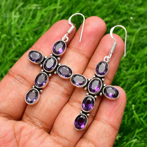 Wholesale Suppliers <b>Purple</b> Amethyst Gemstone <b>Earrings</b> 925 Sterling Silver Handmade Drop Dangle Jewelry Gift for Her and Mom - Product Image 3