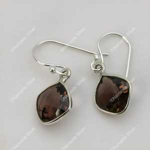 ต่างหูสโมคกี้ควอตซ์ เงินแท้ 925 รูปทรงคุชชั่น งานแฮนด์เมด - Product Image 1