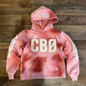 Sudadera con capucha para hombre con aplique y acabado desgastado Sudadera con capucha bordada desgastada para hombre lavada - Product Image 1