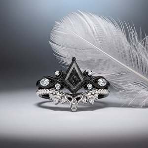 Jeulia <b>Celtic</b> Moon Kite Cut Black Rutilated Quartz Engagement <b>Ring</b> Set - Product Image 4