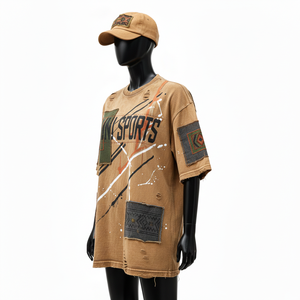 Camiseta Oversize para Mujer, Algodón Jersey Grueso de 240 GSM, Panel Marrón con Efecto Desgastado, Impresión Personalizada - Product Image 5