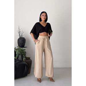 HS720 Trousers with <b>Elastic</b> <b>Waist</b> and Cuffs - Stone - Product Image 3
