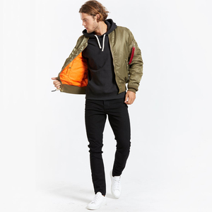 Chaquetas Bomber de Alta Calidad Personalizadas para Hombre, Casuales, de Satén, con Cuello Alto, Bordado Frontal, Color Sólido, Otoño/Invierno, Venta al Por Mayor - Product Image 1