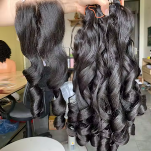 Vietnam Style Remy Hair <b>Bundle</b> with Bouncy Pissy Curls Double Drawn Virgin Human Hair Machine Double Weft for All Colors - Product Image 1